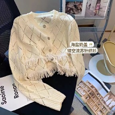 批发<b class='q'>镂空</b>层次感流苏针织<b class='q'>开衫</b>2025年秋季新款女薄款外套短款上衣