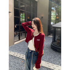 批发美式复古字母印花针织开衫<b class='q'>外套</b>女装早秋辣妹<b class='q'>显瘦</b>短款上衣