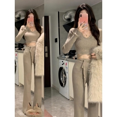 批发早<b class='q'>秋装</b>搭配一整套御姐辣妹小香风职业套装女针织上衣阔腿裤两件套