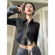 批发纯欲辣妹短款上衣女设计感小众秋冬独特别致高级衬衫打底小衫内搭