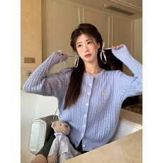 批发麻花针织衫短外套女秋季藏青色毛衣<b class='q'>修身</b>显瘦长袖开衫上衣