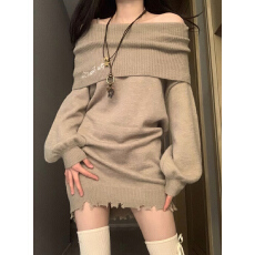 批发纯欲一字领<b class='q'>露肩</b>针织<b class='q'>连衣裙</b>女秋冬中长款设计感名媛气质百搭包臀裙