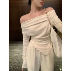 批发盐系轻熟套装女一<b class='q'>字</b>肩<b class='q'>T</b>恤上衣春季新款高腰阔腿<b class='q'>裤</b><b class='q'>气质</b><b class='q'>裤</b>子两件套