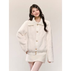 批发<b class='q'>甜美</b>可爱风软糯大翻领环保毛毛皮草秋冬季新款白色皮毛一体外套女