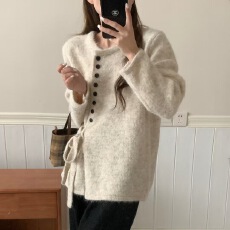 批发纽扣绑带毛衣外套女2025秋季韩国新款温柔风宽松<b class='q'>甜美</b>针织上衣
