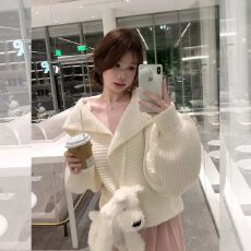 批发绵羊绒四根加厚2026春秋氛围感穿搭毛衣外套慵懒风海军领