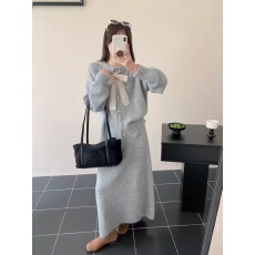 批发蕾丝系带开衫+半身裙高档两件套2025秋冬新款羊驼绒高质量<b class='q'>套装</b>裙