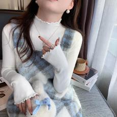 批发基础款纯色打底衫女早秋冬新款半高领内搭长袖<b class='q'>t</b><b class='q'>恤</b>修身木耳边上衣