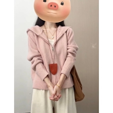 批发设计感双拉链连帽<b class='q'>毛衣</b>针织开衫女秋冬慵懒风宽松外搭羊绒上衣外套