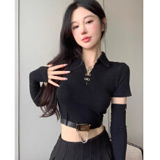 批发纯欲风国风盘扣长袖<b class='q'>t</b><b class='q'>恤</b>女早秋打底衫纯欲甜辣妹性感短款袖套上衣