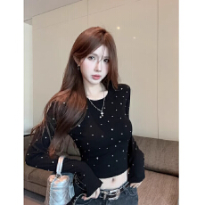 批发纯欲风长袖<b class='q'>t</b><b class='q'>恤</b>设计感小众秋冬新款修身显瘦打底辣妹短款上衣女装