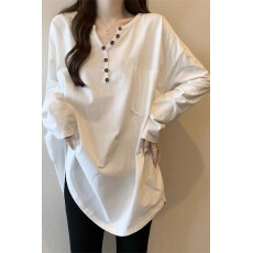 批发v领打底衫女春秋内搭中长款白色长袖<b class='q'>t</b><b class='q'>恤</b>宽松显瘦洋气配鲨鱼裤上衣