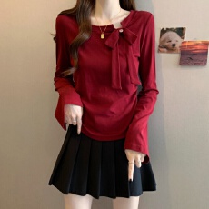 批发罗纹舒绒2025秋季新款设计感法式百搭长袖<b class='q'>T</b><b class='q'>恤</b>遮肉显瘦上衣