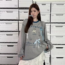 批发仿棉拉架2025秋季新品芭蕾风明线米菲蝴蝶结大版长袖<b class='q'>T</b><b class='q'>恤</b>上衣