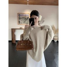 批发韩系慵懒风蝙蝠袖<b class='q'>长袖</b>针织衫女秋冬季不规则软糯毛衣宽松斜肩上衣