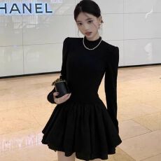 批发260克人棉螺纹三层裙摆一冬季半高领打底内搭千金公主蓬蓬<b class='q'>连衣裙</b>