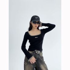 方领打底针织衫纯欲短款甜辣长袖上衣