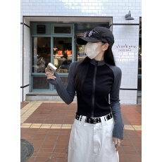 批发撞色拉链插肩设计感长袖开衫T恤女