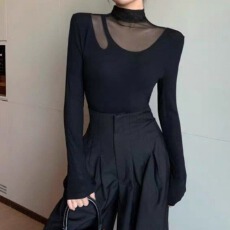 批发半高领打底衫上衣网纱<b class='q'>春秋</b>设计感辣妹长袖T恤