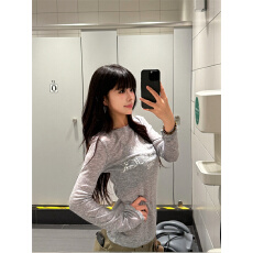 批发原版面料美式珍珠烫钻长袖t恤女夏早秋修身薄款防晒<b class='q'>罩衫</b>面膜tee