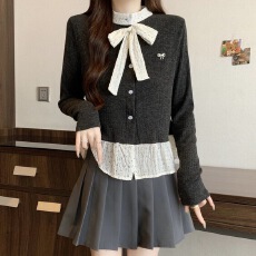 批发美拉德<b class='q'>波点</b>花边下摆正肩<b class='q'>衬衫</b>女2025秋冬新款超好看针织上衣