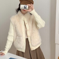 长袖针织衫短款外套女秋冬宽松设计感拼接环保时尚上衣女短款小个