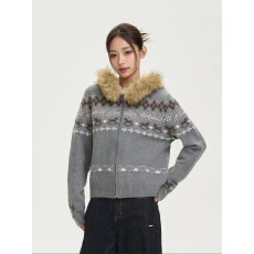 批发iSaluteU费尔岛毛衣外套美式复古潮牌秋冬<b class='q'>情侣</b><b class='q'>大毛领</b>撞色针织<b class='q'>衫</b>