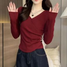 批发2025秋冬内搭女新款时尚纯色<b class='q'>百搭</b>收腰修身显瘦洋气长袖t上衣打底