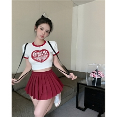 批发已出货 罗纹 辣妹白色爱心短袖女<b class='q'>装</b>夏季纯欲风字母