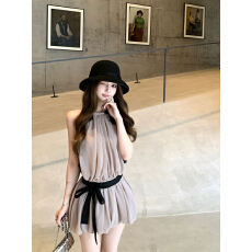 批发法式高雅浪漫气质系带修身显瘦挂脖蕾丝拼接收腰<b class='q'>花苞</b>短<b class='q'>裙</b>连衣<b class='q'>裙</b>