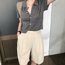 批发有货 欧洲站洋气小衫POLO领短款上衣网红ins潮纯棉体恤短袖衬衫t