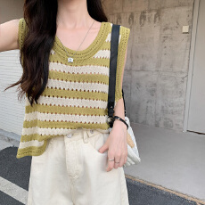 批发已出货 条纹<b class='q'>针织衫</b>小吊带背心女内搭夏外穿短袖无袖T恤上衣冰丝