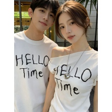 批发已出货 不一样的情侣装夏季短袖<b class='q'>T</b><b class='q'>恤</b>2026新款美式字母印花褶皱一字