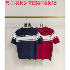 批发法式复古<b class='q'>条纹</b>针织polo衫<b class='q'>T</b><b class='q'>恤</b>女夏季设计感短袖学院风纽扣上衣ins潮