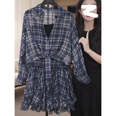 批发原版面料韩系穿搭套装女夏季<b class='q'>宽松</b>格纹防晒衬衫吊带半身裙三件套装