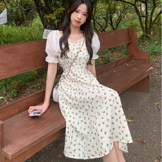 批发已出货碎花<b class='q'>连衣裙</b>女夏显瘦遮肚微胖法式气质初恋系别致a字裙子