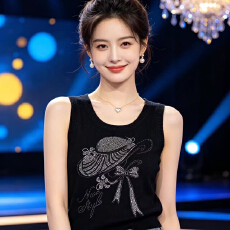 批发已出货 时尚圆领重工帽子烫钻<b class='q'>百搭</b>套头背心