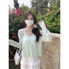 批发薄荷绿立体蝴蝶结冰丝防晒针织<b class='q'>开衫</b><b class='q'>女</b>夏季空调衫外搭罩衫短款上衣