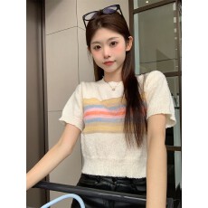 批发针织甜辣内搭外穿短款打底衫女夏季2026<b class='q'>新款</b>气质条纹上衣短袖T恤
