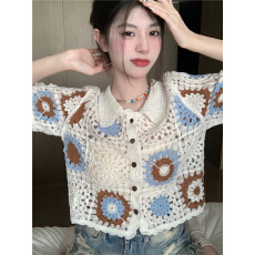 批发夏季女装短袖开衫针织<b class='q'>外套</b>温柔风高级设计感薄款别致打底上衣<b class='q'>T</b><b class='q'>恤</b>