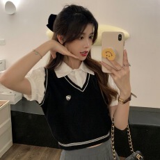 批发学院风假两件短袖<b class='q'>衬衫</b>上衣女2026夏季新款法式设计感小众短款<b class='q'>衬衣</b>
