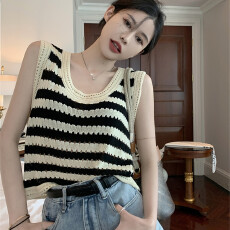 批发韩版条纹针织吊带小背心女夏季<b class='q'>复古</b>辣妹宽松显瘦外穿内搭打底上衣