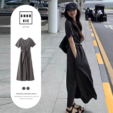 已出货小众设计交叉绑带短袖连衣裙夏季女气质高级感收腰显瘦A字