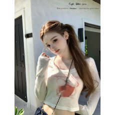 批发雪花莱赛尔夏季短款辣妹正肩印花苹果<b class='q'>T</b><b class='q'>恤</b>女修身美式圆领百搭上衣