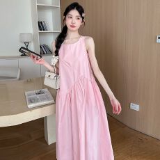 批发已出货 夏季新款法式气质设计感拼接<b class='q'>背心</b>粉色<b class='q'>长裙</b>小个子连衣裙女