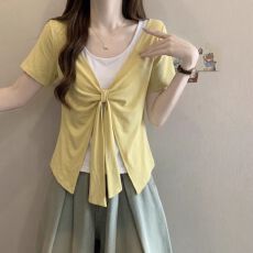批发200斤大码女装<b class='q'>胖</b><b class='q'>MM</b>夏季新款假两件短袖T恤上衣