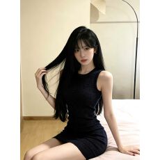 批发纯欲辣妹吊带背心连衣裙女夏季新款御姐穿搭收腰显瘦无袖包臀<b class='q'>短裙</b>