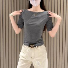 批发纯色一字肩<b class='q'>中袖</b>t恤女2026五分袖半袖露肩上衣