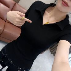 批发已出货 纯欲风设计感<b class='q'>翻领</b>收腰显瘦女夏季气质修身绝美polo领上衣