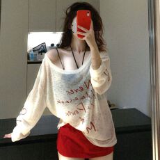 批发韩系薄防晒罩衫女夏季<b class='q'>长袖</b><b class='q'>t</b><b class='q'>恤</b>辣妹<b class='q'>宽松</b>早春露肩斜肩上衣